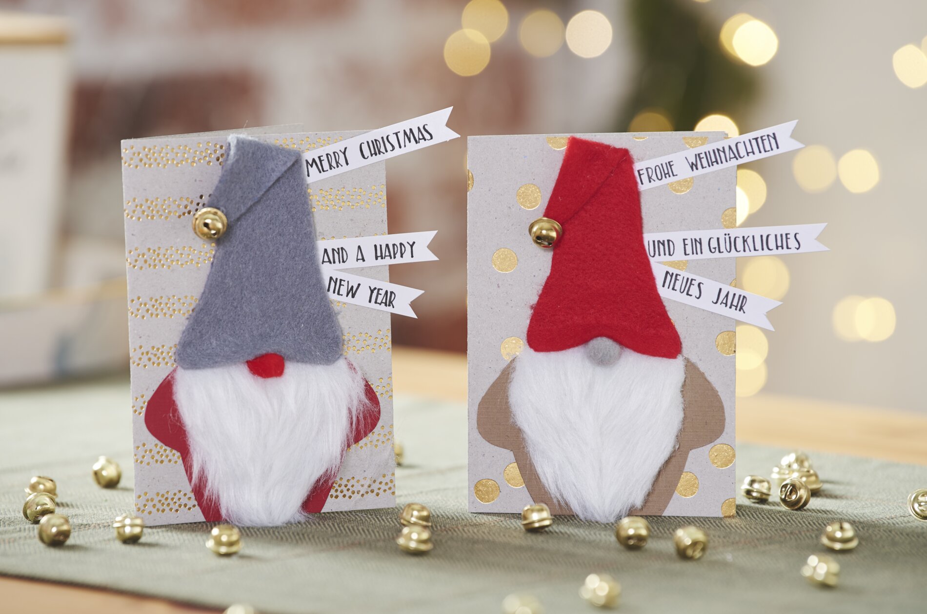 Weihnachtliche Karten mit Wichteln basteln