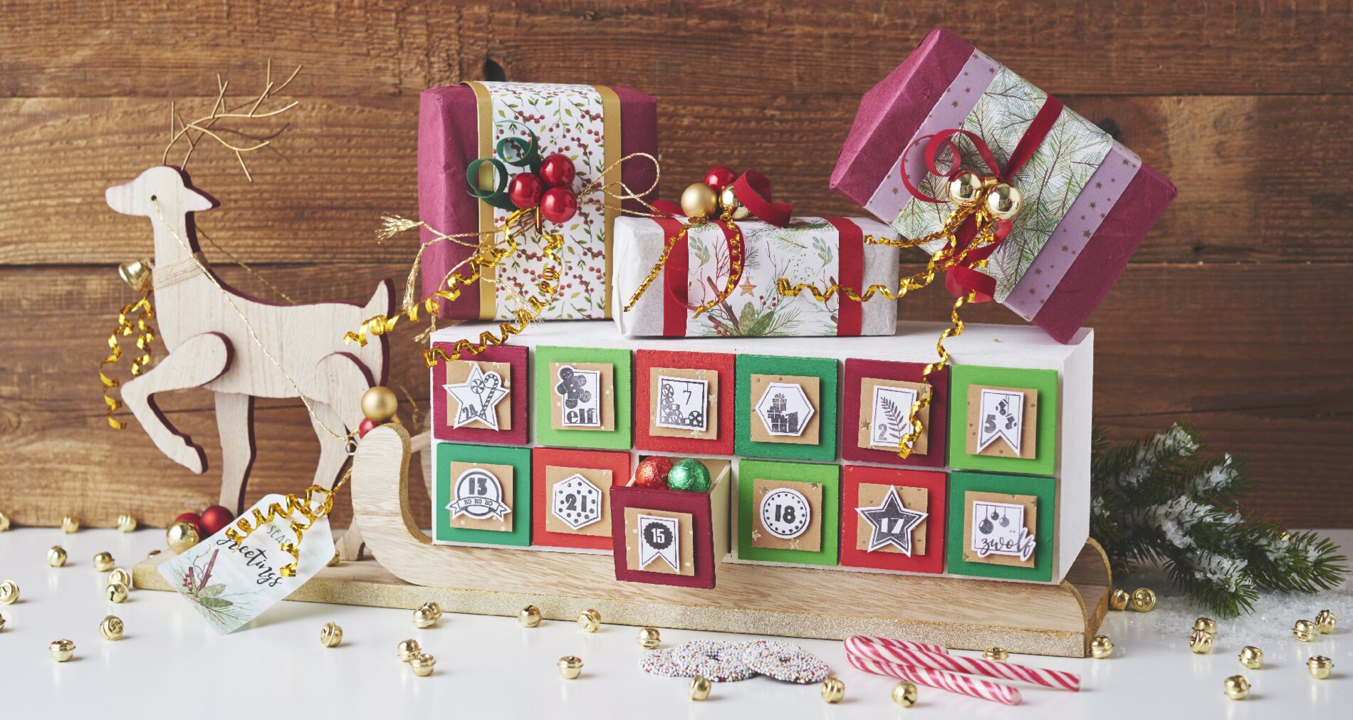 Adventskalender Schlitten mit Rentier