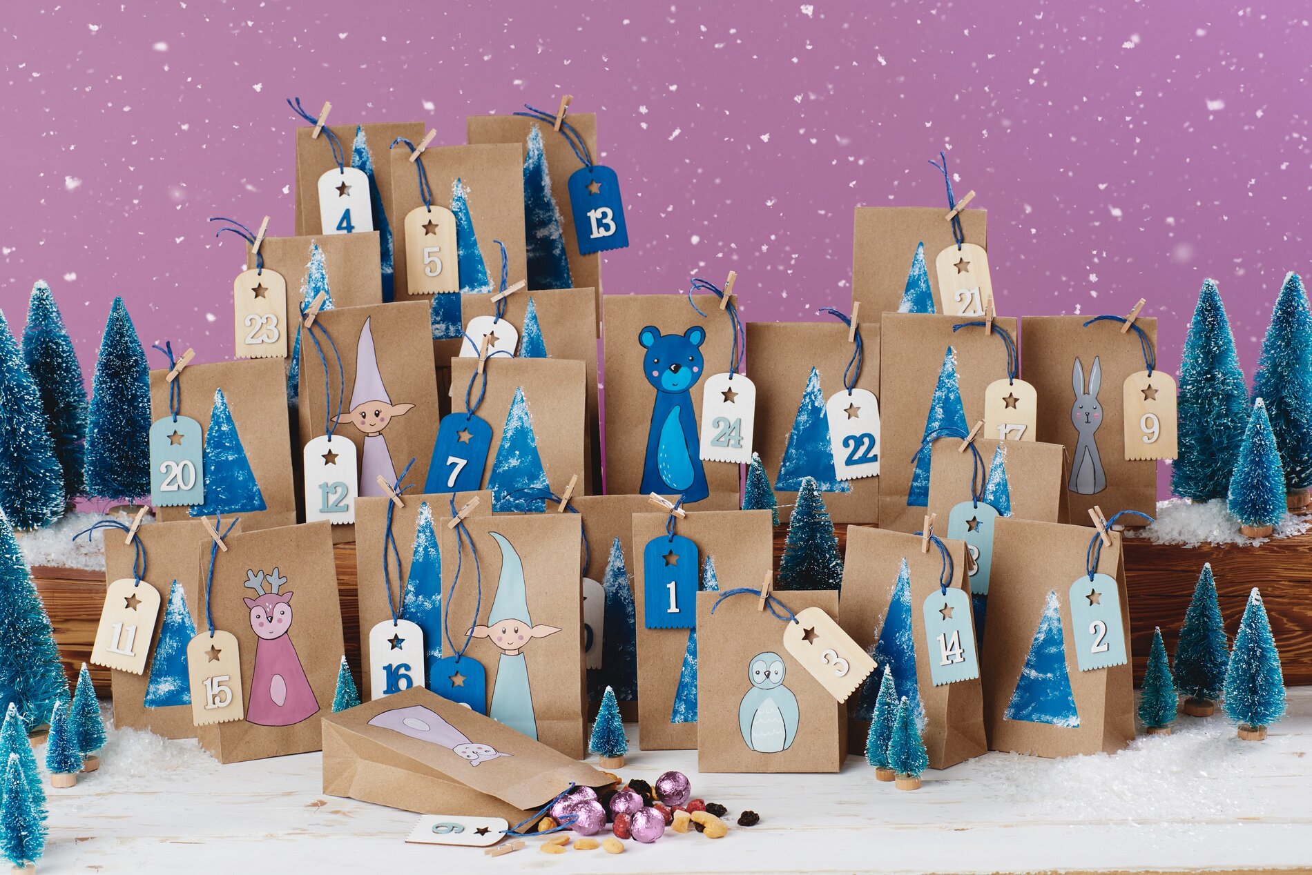 Adventskalender aus Papiertüten basteln 