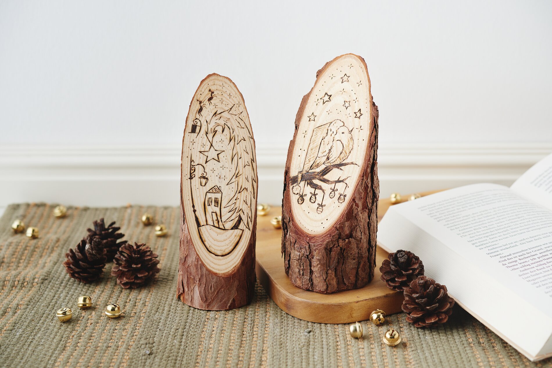 Baumstämmchen mit Brandmalerei