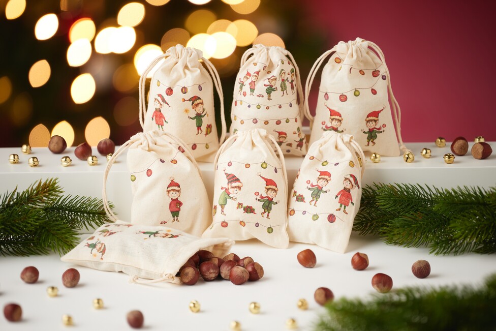 Stoffbeutel mit Serviettentechnik gestaltet