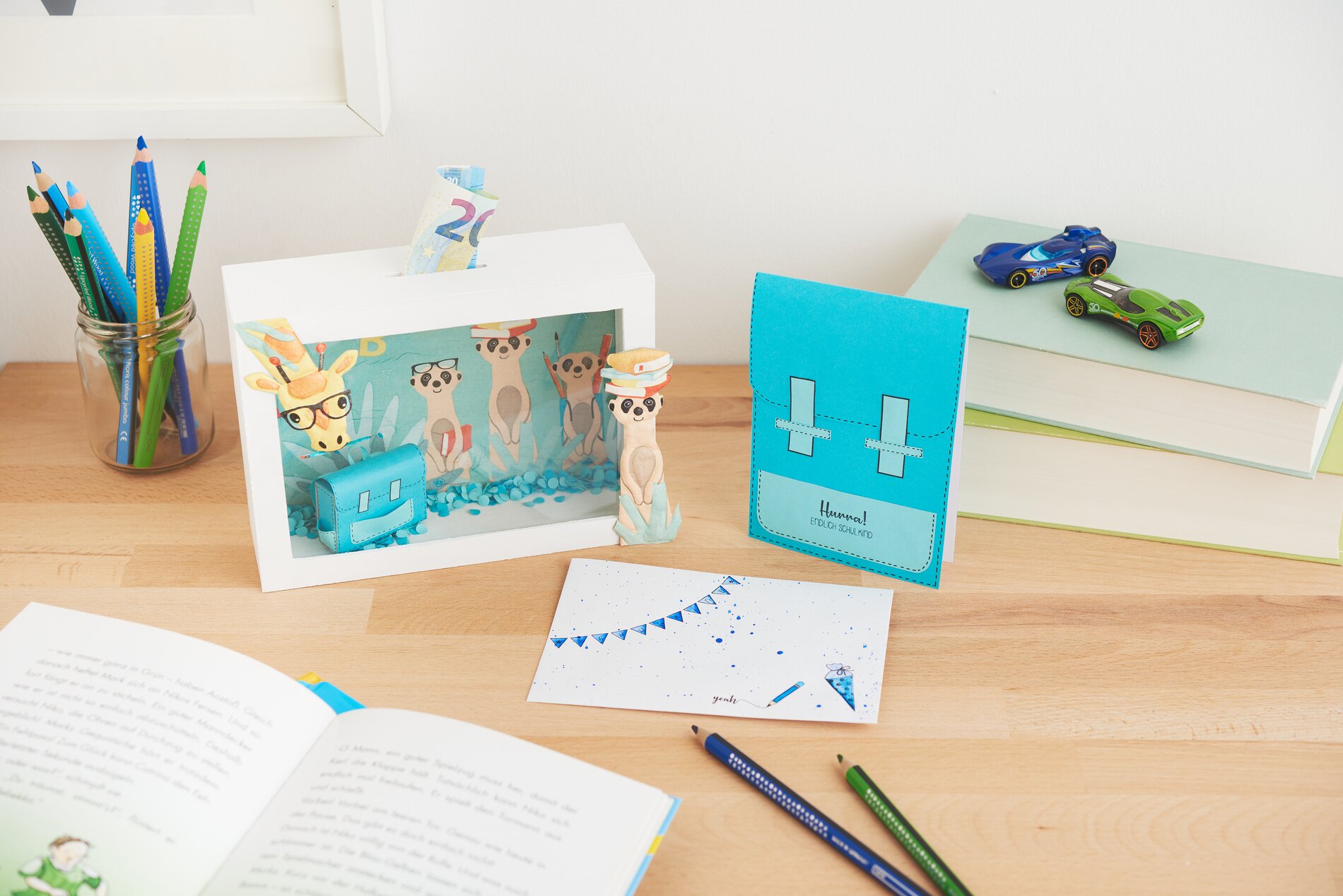  Spardose und Karte zum Schulanfang