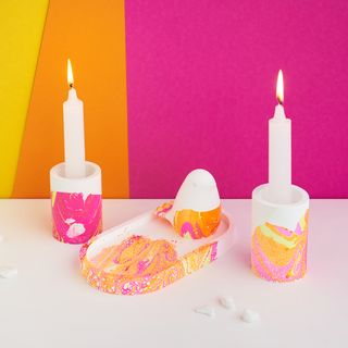 Marbled candlesticks made from casting compound