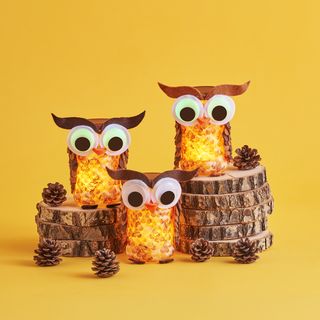 Making glowing owl jars