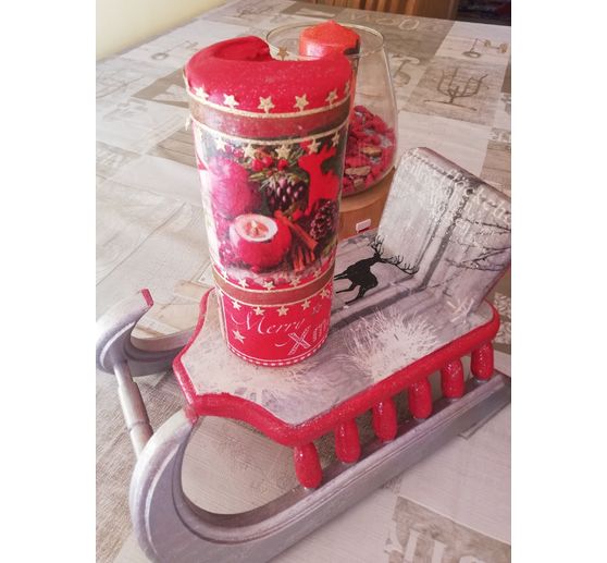 13_Zauberfee_Schlitten und Kerze mit Serviettentechnik