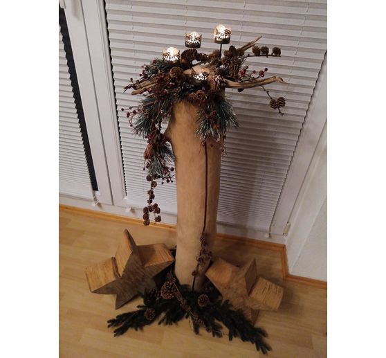 290_Deko Queen_Holzstamm - Adventskranz