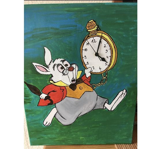 83_Ritba_Keilrahmen-Uhr wei&szlig;es Kaninchen aus Alice im Wunderland