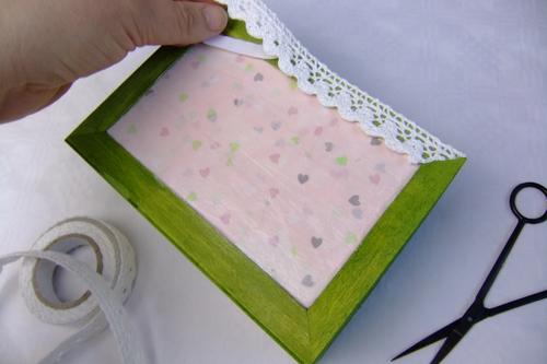 Stiftebox basteln - Spitzenband Schreibtischorganizer basteln - Spitzenband