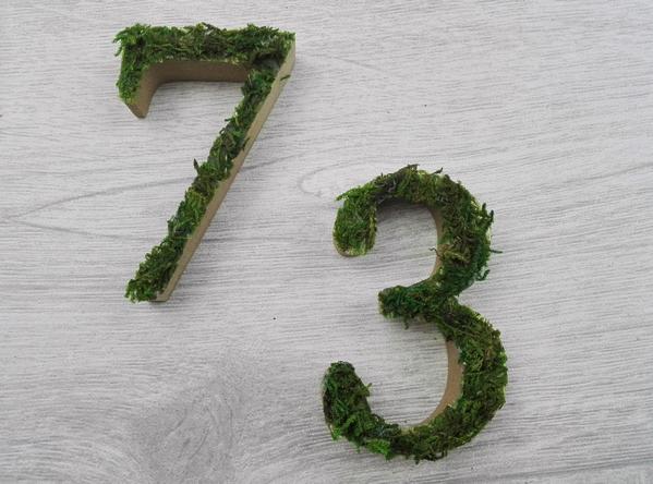 T&uuml;rkranz selber basteln Fr&uuml;hling - Hausnummer mit Moos