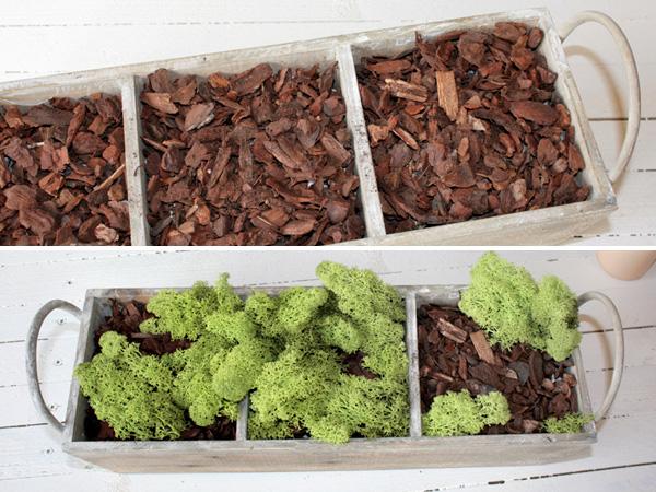 Tischdeko-Ostern: Pflanzenkorb befüllen Pflanzenkorb als Osterdeko selber machen