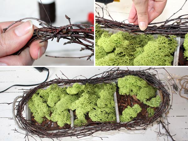 Tischdeko-Ostern: Kranz befestigen Tischdeko zu Ostern selber machen