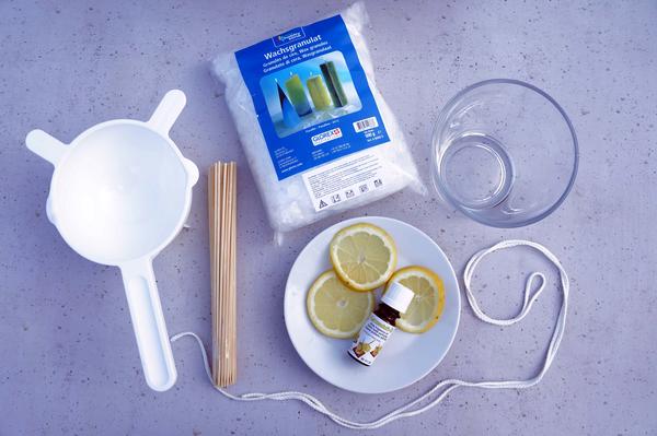 Ben&ouml;tigte Materialien f&uuml;r die Citronellakerze