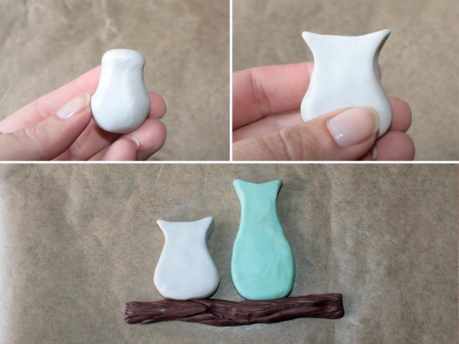Eulen auf Holzscheibe: Grundform aus Fimo 2 Eulen aus Fimo Formen Anleitung