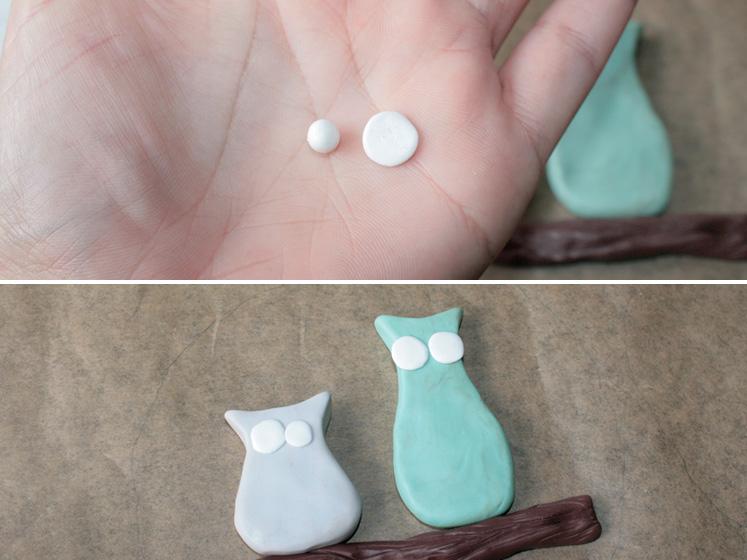 Eulen auf Holzscheibe: Grundform aus Fimo 3 Deko mit Eulen aus Fimo