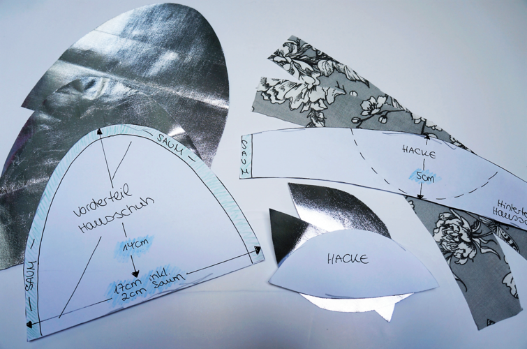 Hausschuhe selber n&auml;hen mit kostenloser Vorlage und Stoffzuschnitt