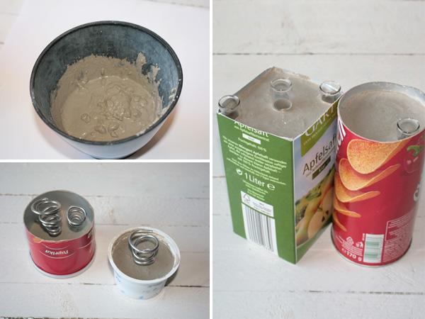 Beton f&uuml;r die selbstgemachte Betonvase anr&uuml;hren und verarbeiten