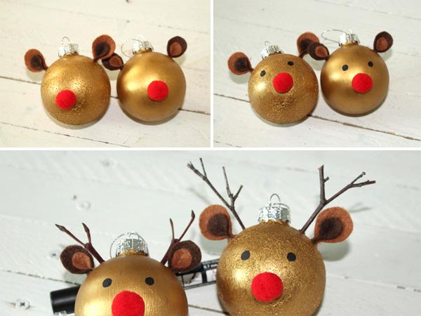 Rentier - Weihnachtskugeln: Augen Weihnachtskugeln als Rentiere selber machen aus Filz