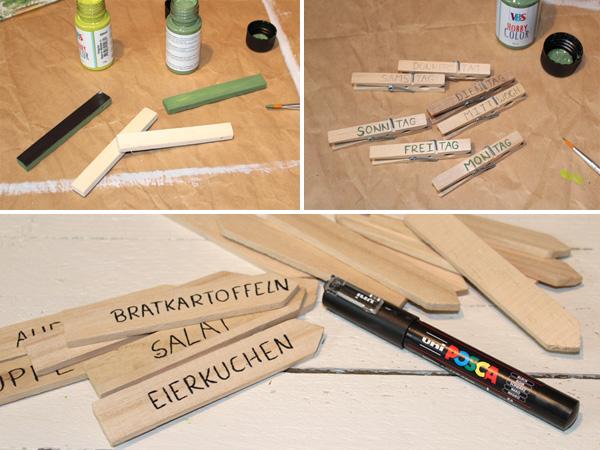 Zaunlatten und Klammern f&uuml;r das DIY W&ouml;chentlicher Speiseplan beschriften