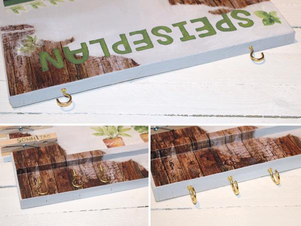 Zum Aufh&auml;ngen und Befestigen der Haken L&ouml;cher in die Grundplatte von dem Speiseplan bohren