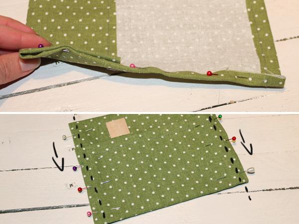 Die Kanten des Stoffzuschnittes f&uuml;r die Bastelanleitung zun&auml;hen