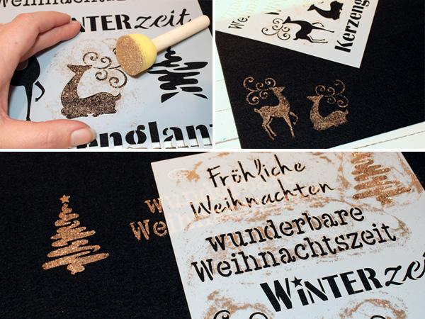 Weihnachtliche Platzdeckchen aus Filz mit Schablonen und Glitzer gestalten