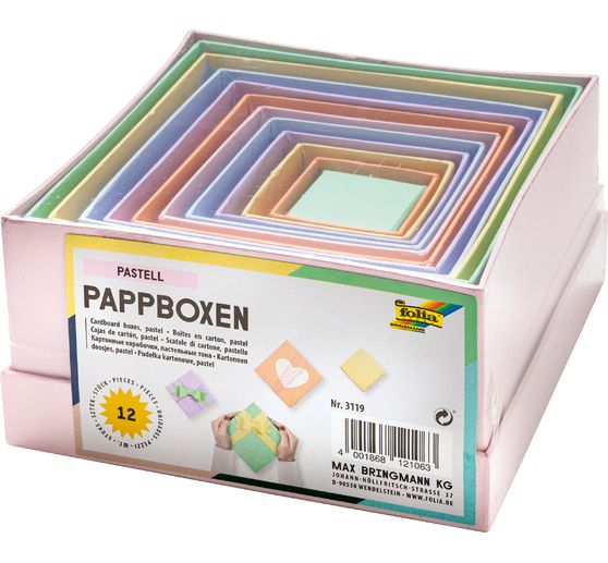 Cardboard boxes "Square", Pastel Colours, Set of 12