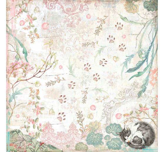 Scrapbook block "Cat and Orchid", 10 sheets, 30,5x30,5cm