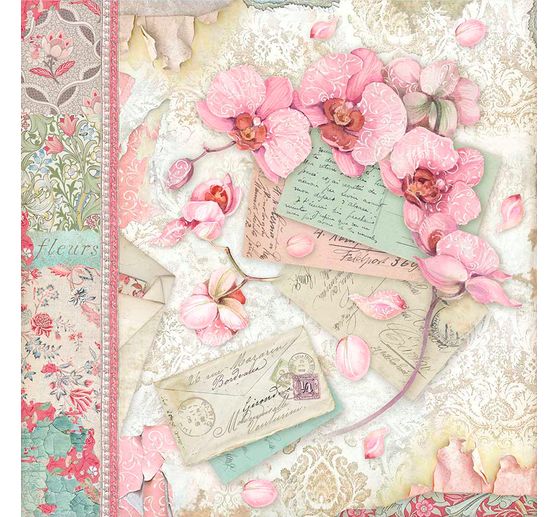 Scrapbook block "Cat and Orchid", 10 sheets, 30,5x30,5cm