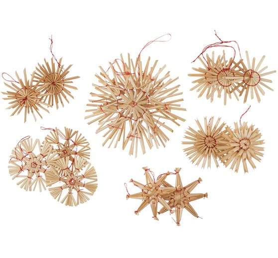 Straw stars "Assortment II", 6-12 cm, 14 pieces