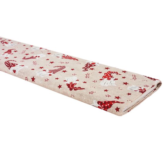 Motif fabric linen look "Secret Santa and stars"