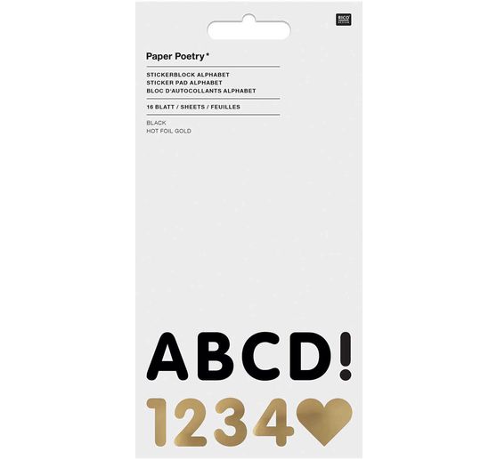 Sticker block "Alphabet", Black/Gold