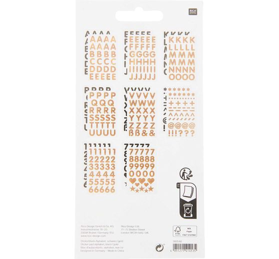 Sticker block "Alphabet", Black/Gold