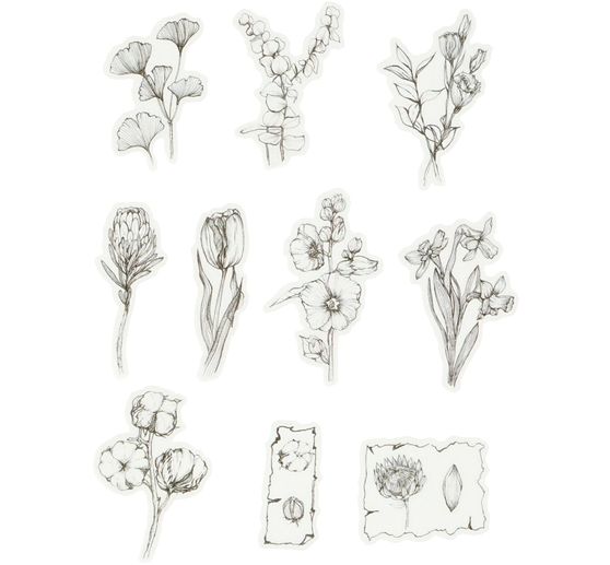 Adesivi Washi "Fiori bianco/nero