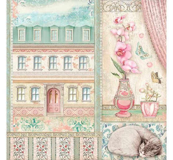 Scrapbook block "Cat and Orchid", 10 sheets, 30,5x30,5cm