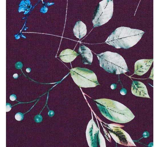 Cotton fabric "Brilliant" twigs-aubergine