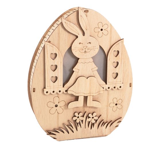VBS Wooden egg with LED "Bunny in the window"
