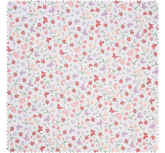 Cotton fabric "Flowers, rainbows and butterflies"