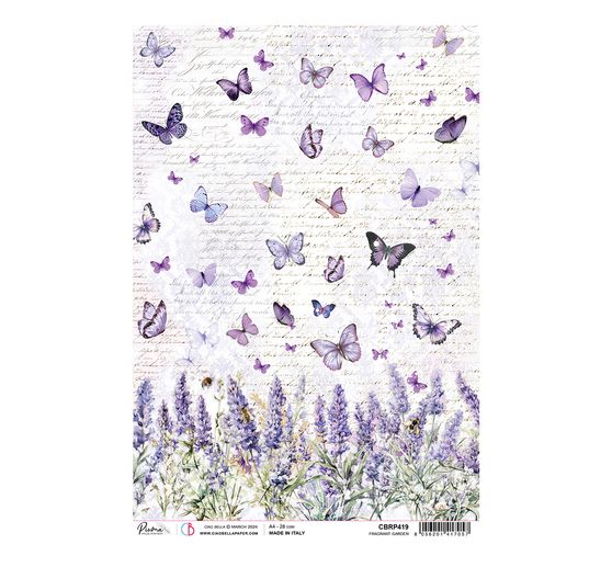 "Mattina in Provenza - Lavanda e farfalle" motivo seta di paglia con motivi