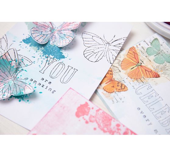 Sizzix Framelits Punching template and Clear Stamps "Painted Pencil Butterflies"