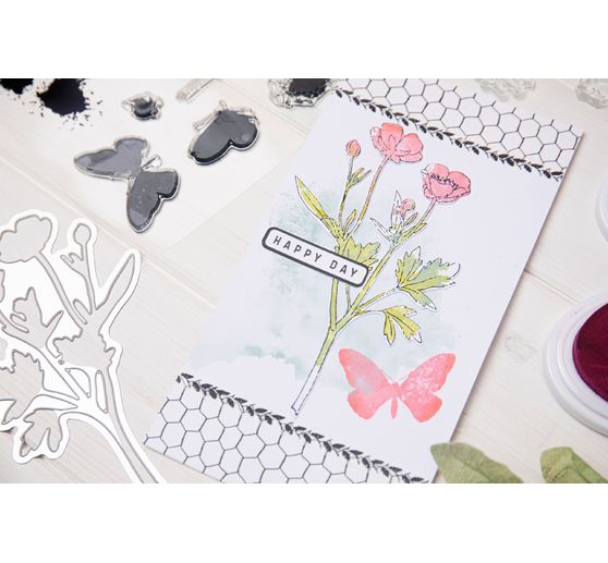 Sizzix Framelits Punching template and Clear Stamps "Painted Pencil Botanical"