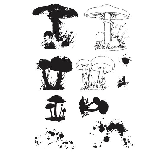 Sizzix Framelits Punching template and Clear Stamps "Painted Pencil Mushrooms"