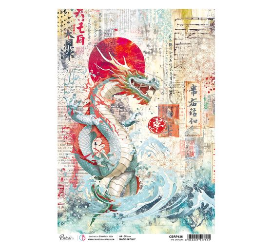 Motif straw silk "Land of the Rising Sun - Dragon"