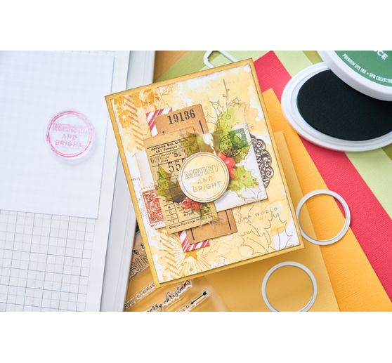 Sizzix Punching template and Clear Stamps "Pencil Line Holly by 49 and Market"