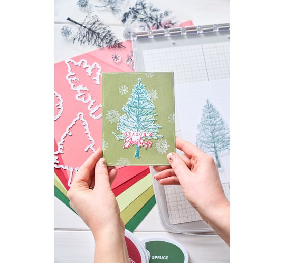 Sizzix Punching template and Clear Stamps "Pine Holidays by 49 and Market"