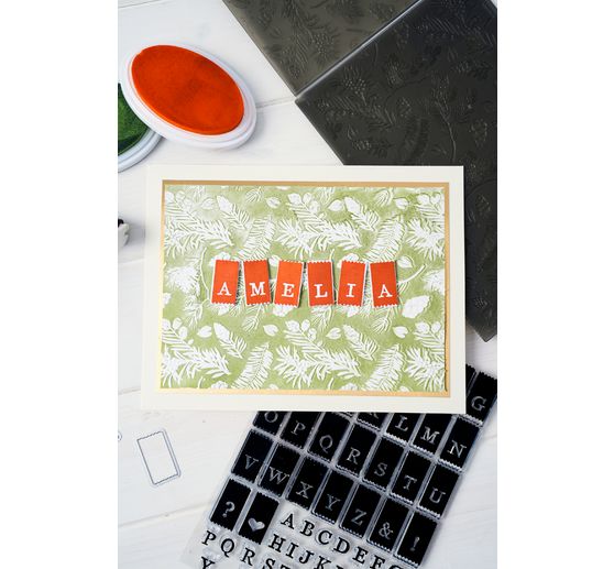 Sizzix Punching template and Clear Stamps "Tab Stamp Alpha by 49 and Market"