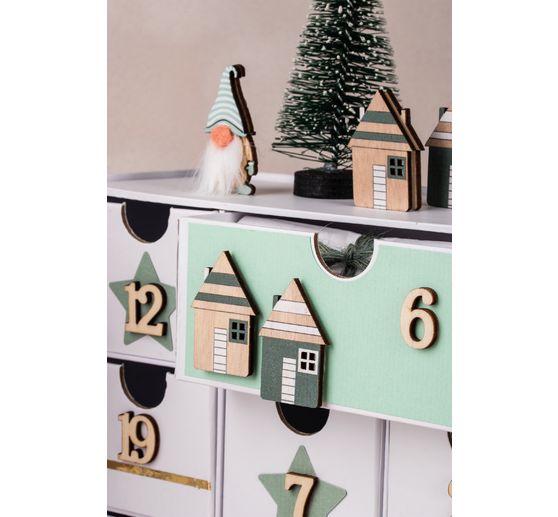 Wooden scatter decorations "House mix" with adhesive dot