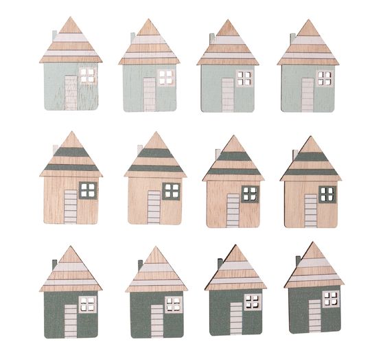 Wooden scatter decorations "House mix" with adhesive dot