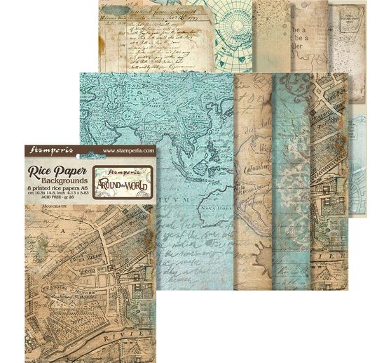 Sfondi in seta di paglia con motivi "Around the World", set da 8