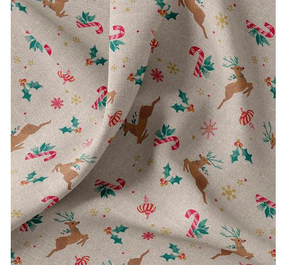 Canvas fabric "Reindeer with glitter snowflakes"