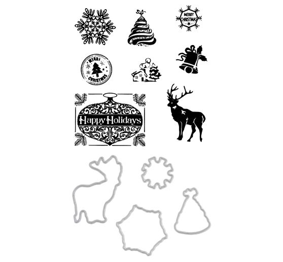 Punching forms and stamp set "Happy Holidays"